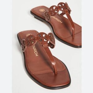 Tory Burch Tiny Miller Leather Medallion Brown Sandals